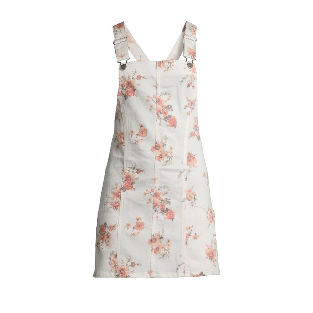 NWT No Boundaries Floral Pinafore Denim Dress L